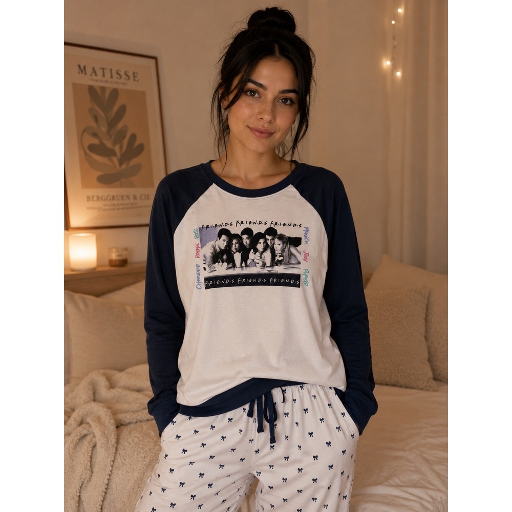 Friends The Television‎ Series Raglan Pajama Top Navy White Fleece Large L